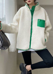 Classy Green Zip Up Patchwork Faux Fur Winter Coat