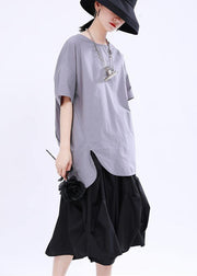 Classy Grey low high design Cotton T-Shirt Summer - bagstylebliss