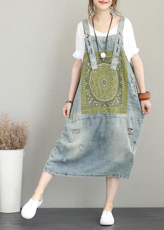 Classy Hole Spaghetti Strap Cotton tunic pattern Catwalk denim Dress - bagstylebliss