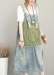 Classy Hole Spaghetti Strap Cotton tunic pattern Catwalk denim Dress - bagstylebliss