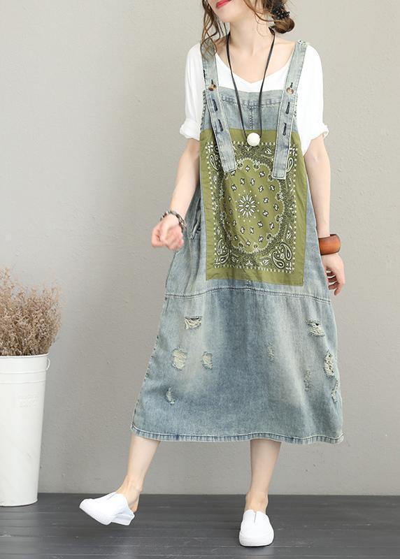 Classy Hole Spaghetti Strap Cotton tunic pattern Catwalk denim Dress - bagstylebliss