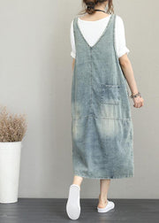 Classy Hole Spaghetti Strap Cotton tunic pattern Catwalk denim Dress - bagstylebliss