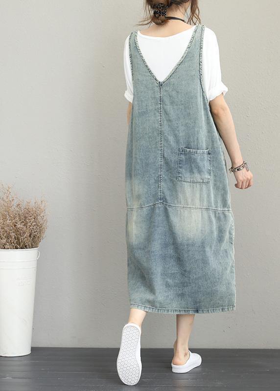 Classy Hole Spaghetti Strap Cotton tunic pattern Catwalk denim Dress - bagstylebliss