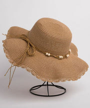 Classy Khaki Nail bead Straw Woven UPF 50+ Floppy Sun Hat