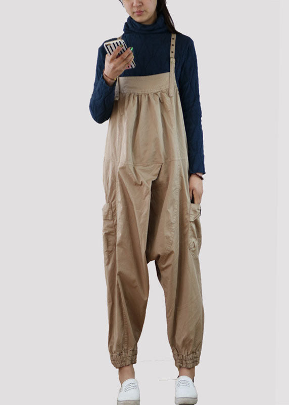 Classy Khaki Oversized Pockets Cotton Jumpsuits Spring