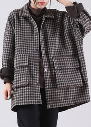 Classy Khaki PeterPan Collar Plaid Warm Fleece Winter Coat