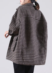 Classy Khaki PeterPan Collar Plaid Warm Fleece Winter Coat