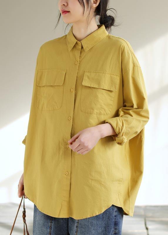 Classy Lapel Pockets Spring Top Silhouette Wardrobes Yellow Shirts - bagstylebliss