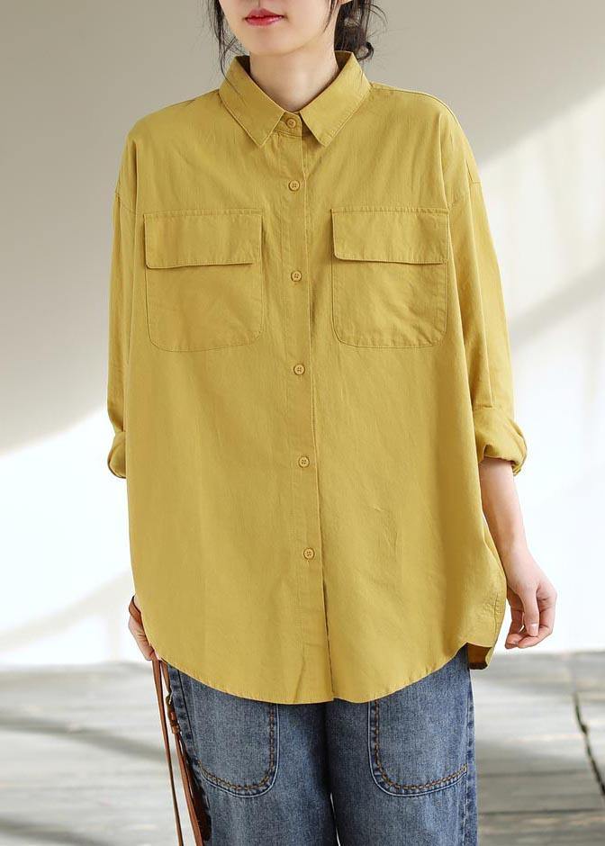 Classy Lapel Pockets Spring Top Silhouette Wardrobes Yellow Shirts - bagstylebliss