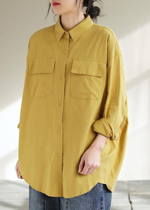 Classy Lapel Pockets Spring Top Silhouette Wardrobes Yellow Shirts - bagstylebliss