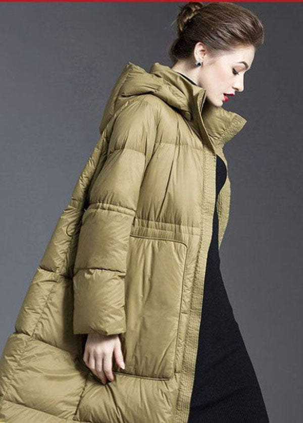 Classy Light Green Hooded Pockets Duck Down Coats Winter