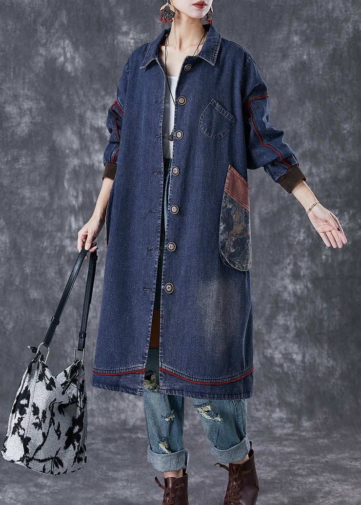 Classy Navy Oversized Patchwork Pocket Cotton Coat Fall