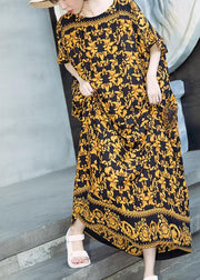 Retro Caftans Yellow Print Long Dresses - bagstylebliss