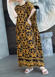 Retro Caftans Yellow Print Long Dresses - bagstylebliss