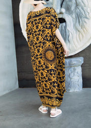 Retro Caftans Yellow Print Long Dresses - bagstylebliss