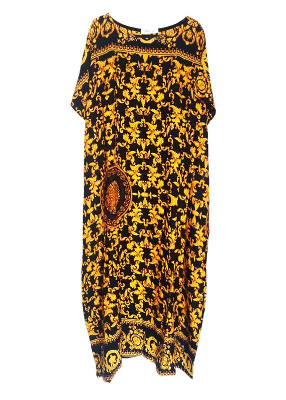 Retro Caftans Yellow Print Long Dresses - bagstylebliss