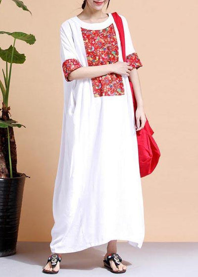 Classy O Neck Patchwork Outfit Fashion Ideas White Robe Dress - bagstylebliss