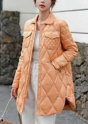 Classy Orange Button Pockets Patchwork Duck Down Coat Winter