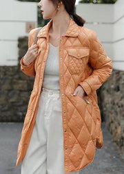 Classy Orange Button Pockets Patchwork Duck Down Coat Winter