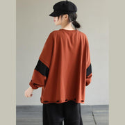 Classy Orange cotton Tunic Top Patchwork loose Sweatshirt - bagstylebliss