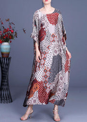 Classy Print O-Neck Half Sleeve Silk Summer Dress - bagstylebliss