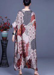 Classy Print O-Neck Half Sleeve Silk Summer Dress - bagstylebliss