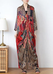 Classy Print V Neck long sleeve Holiday Summer Chiffon Dress - bagstylebliss