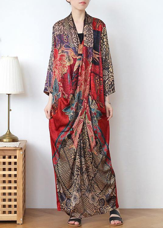 Classy Print V Neck long sleeve Holiday Summer Chiffon Dress - bagstylebliss