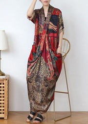 Classy Print V Neck long sleeve Holiday Summer Chiffon Dress - bagstylebliss