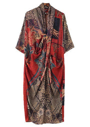 Classy Print V Neck long sleeve Holiday Summer Chiffon Dress - bagstylebliss