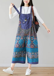 Classy Purple Oversized Print Cotton Jumpsuit Wide Leg Pants Spring