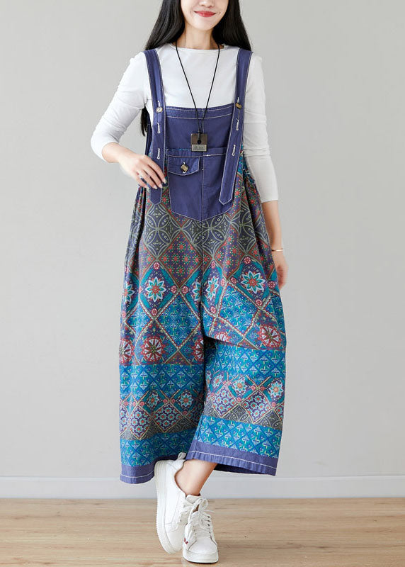 Classy Purple Oversized Print Cotton Jumpsuit Wide Leg Pants Spring