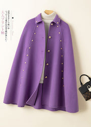 Classy Purple Oversized Rivet Cashmere Coats Cloak Sleeves