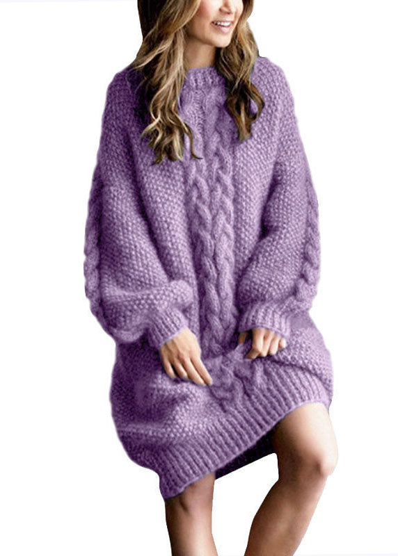 Klassisches, dickes Strickpullover-Kleid in Rosa für den Winter