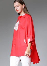 Classy Red Bat Wing Sleeve Dot low High Design Fall Cotton Shirt Tops - bagstylebliss