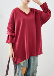 Classy Red Heart Neck Oversized Cotton Loose Sweatshirt Fall