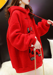 Classy Red Hooded Faux Fur Winter Sweatshirt