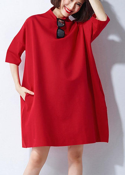 Classy Red Loose Turtleneck Summer Party Dresses Half Sleeve - bagstylebliss