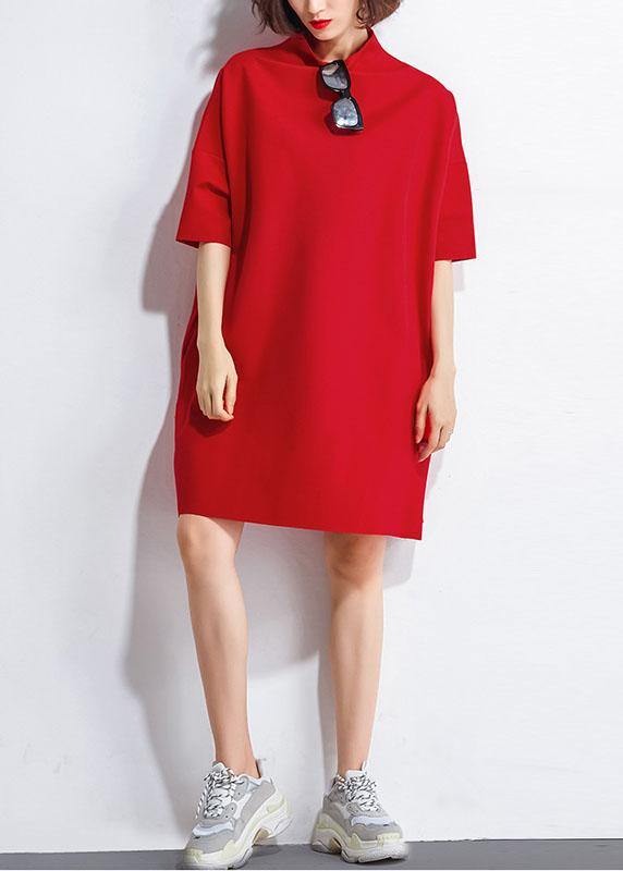 Classy Red Loose Turtleneck Summer Party Dresses Half Sleeve - bagstylebliss