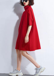 Classy Red Loose Turtleneck Summer Party Dresses Half Sleeve - bagstylebliss