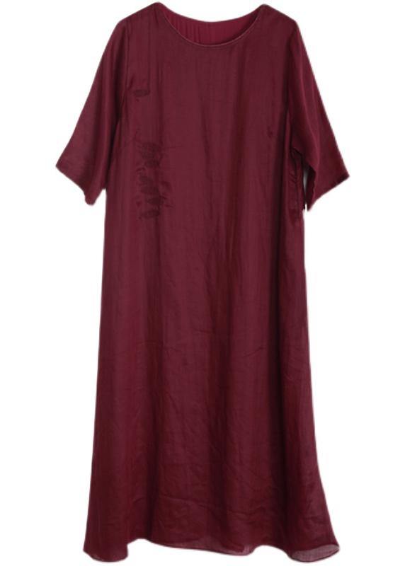 Classy Red O-Neck Linen Half Sleeve Summer Dresses - bagstylebliss
