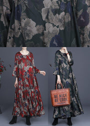 Classy Red Print Silk Cinched Summer Dress - bagstylebliss