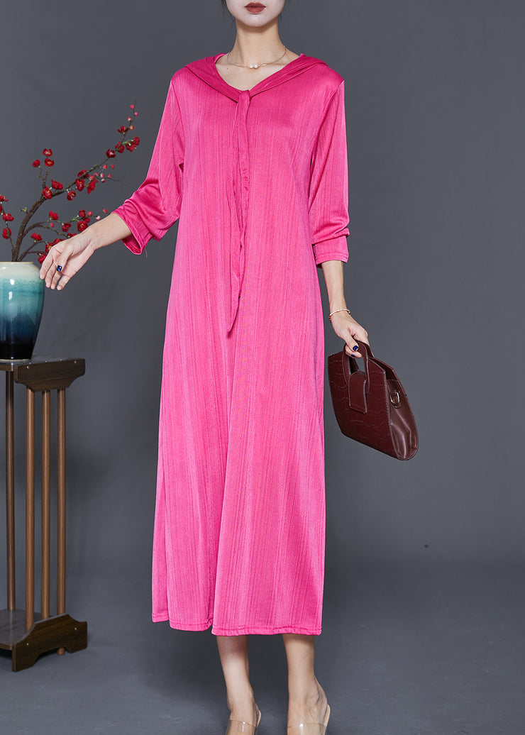 Classy Rose Hooded Silm Fit Spandex Long Dress Fall