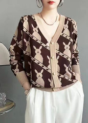 Classy Rose V Neck Button Jacquard Woolen Cardigan Fall