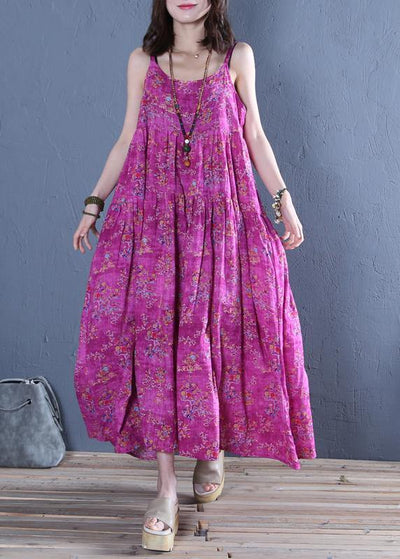 Classy Spaghetti Strap cotton Wardrobes pattern rose print long Dress - bagstylebliss