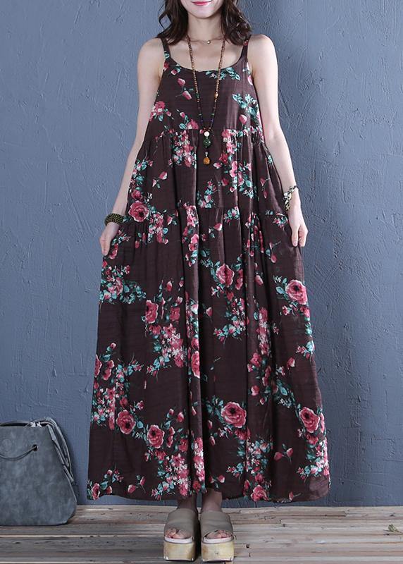 Classy Spaghetti Strap cotton Wardrobes pattern rose print long Dress - bagstylebliss