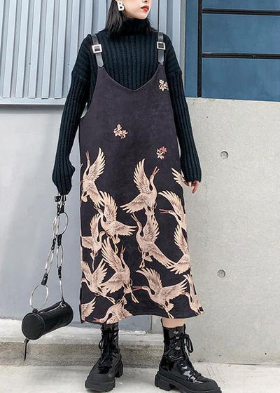 Classy Spaghetti Strap cotton clothes design black print Maxi Dress - bagstylebliss