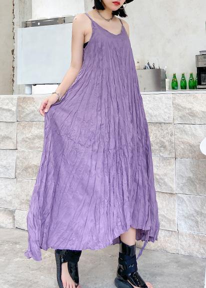 Classy Spaghetti Strap drawstring cotton summer dresses Runway purple A Line Dresses - bagstylebliss