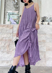 Classy Spaghetti Strap drawstring cotton summer dresses Runway purple A Line Dresses - bagstylebliss