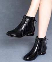 Classy Splicing Boots With Black Cowhide Shiny Surface